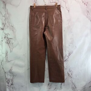 Wilfred Pants Women 4 Brown Faux Vegan Leather High Rise Straight Aritzia Cognac